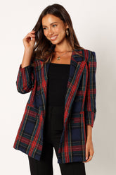 Vivienne Plaid Blazer - Red/Navy Multi